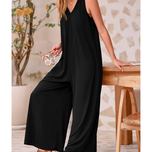 💥37%Rabatte Women's Casual V-Neck Sleeveless Wide Leg Jumpsuit